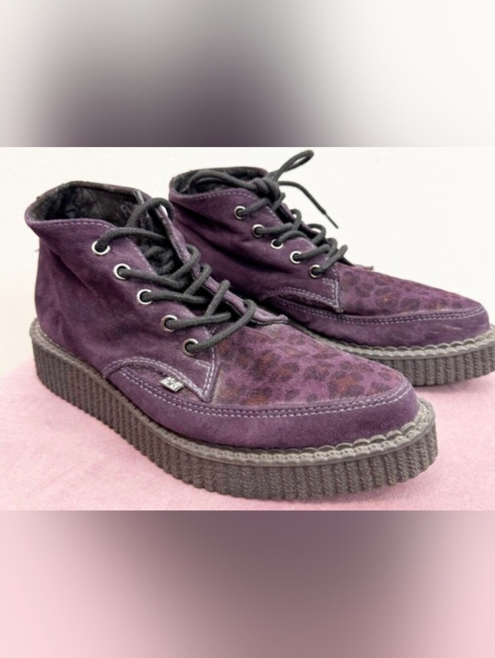 T.U.K Purple Suede Leopard-Accent Men’s Creeper Boots